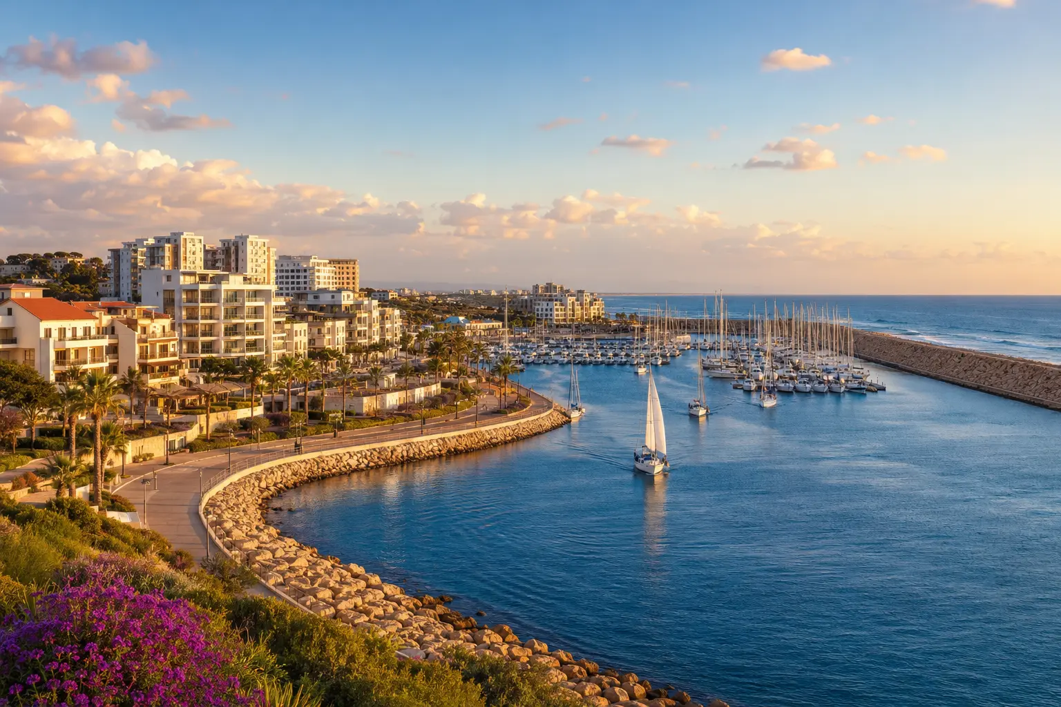 Marina, littoral et résidences modernes à Ashkelon en Israël