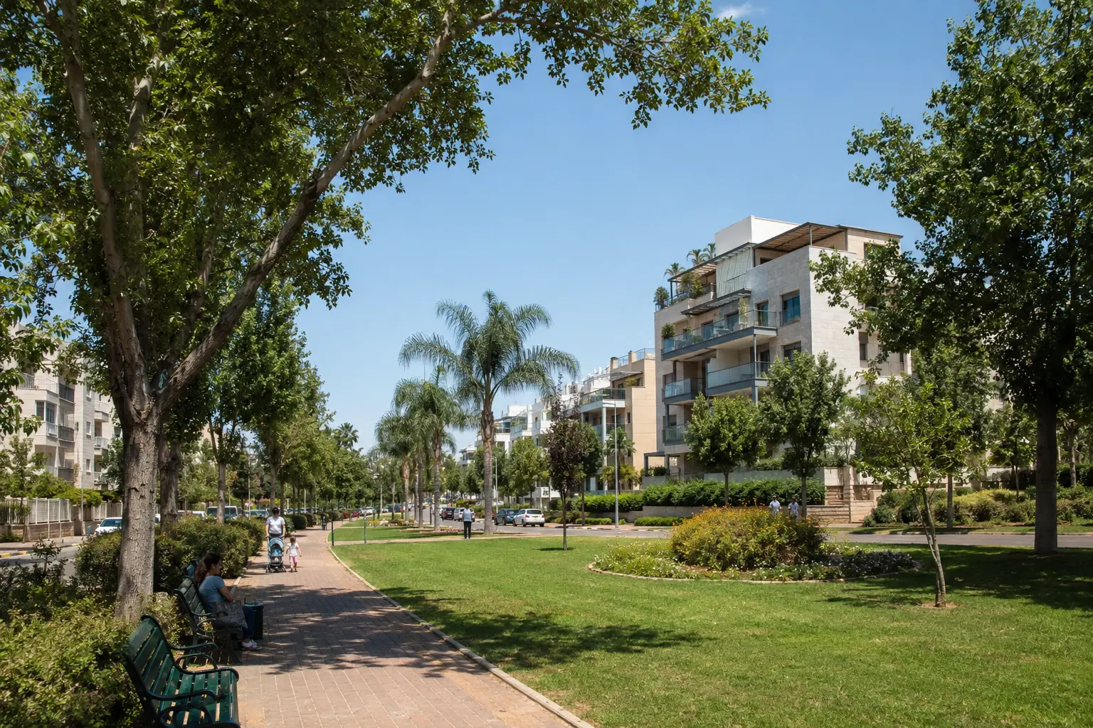Quartier résidentiel verdoyant et familial à Ra’anana en Israël