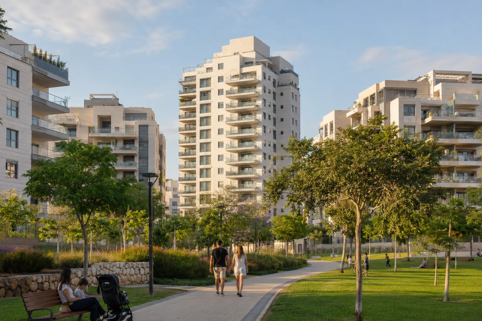 Quartier familial moderne et espaces verts à Rishon LeZion en Israël